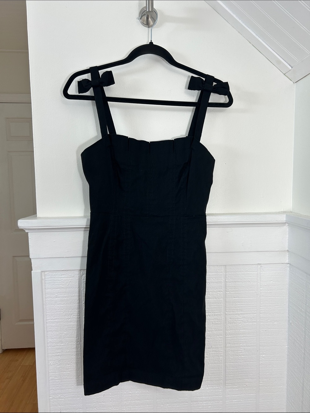 Anthropologie Black Bow Strap Mini Dress Linen Blend size Small